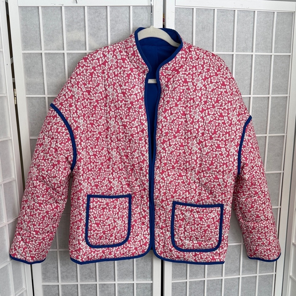 Floral Pink and Blue Quilted Jacket
